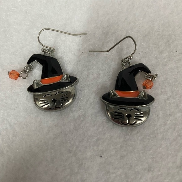 Halloween Cat Dangle Earrings (DH) - Picture 2 of 7